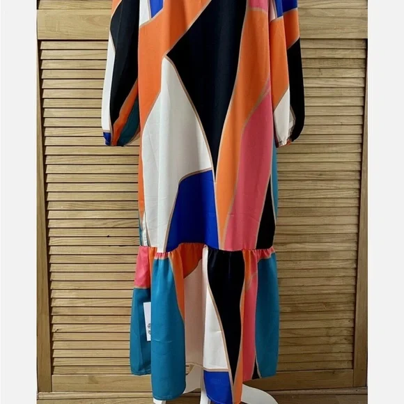 Never Fully Dressed Blue Pink Long Sleeve Maxi Dress Sundress - US 8 / UK 12 - Picture 3 of 7